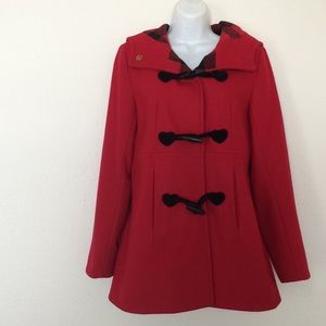 Betsey Johnson Red Heart Toggle Wool Pea Coat